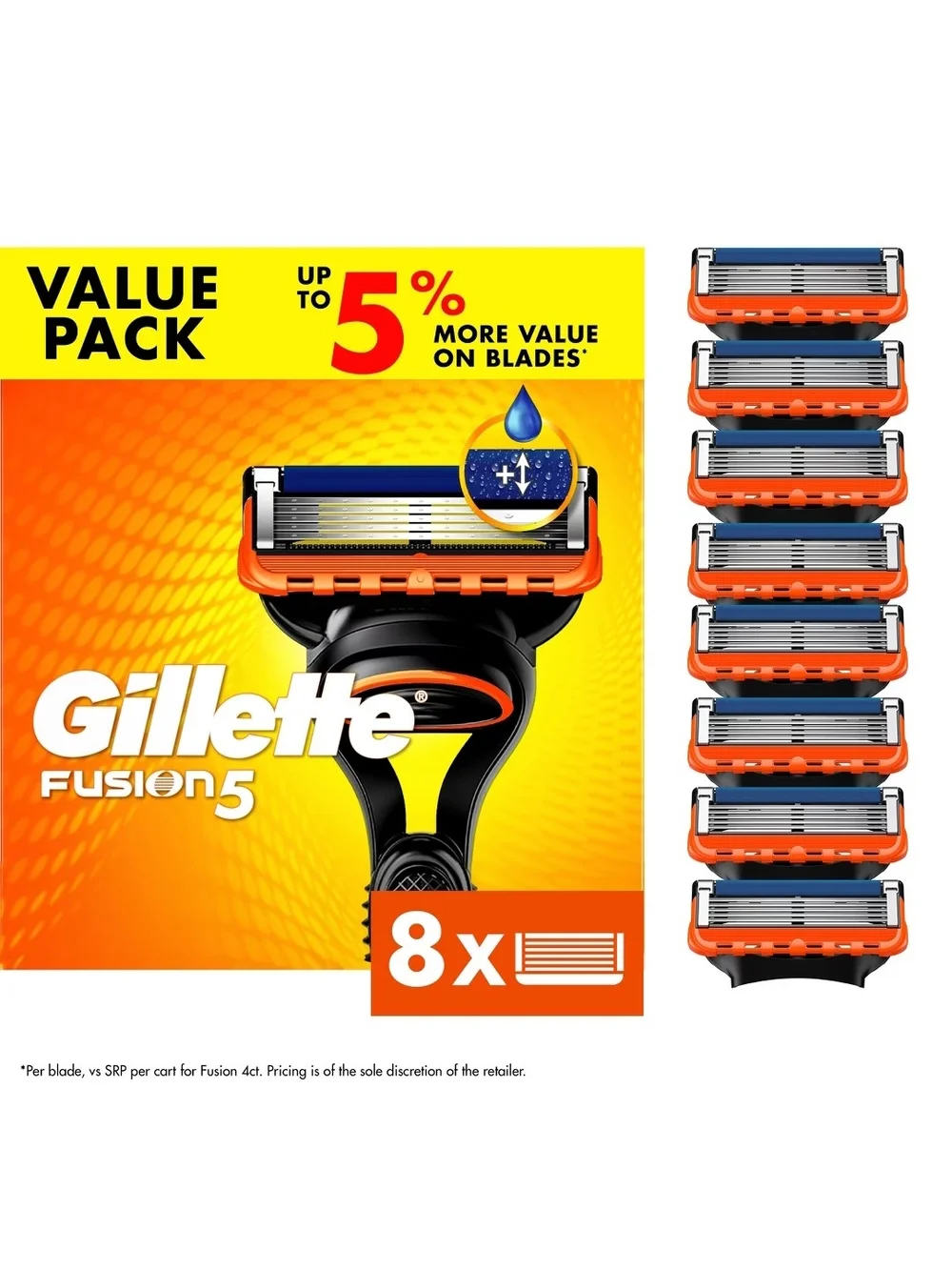 Gillette Fusion5 Razor Blades - Orange & Blue Value Pack (8ct)